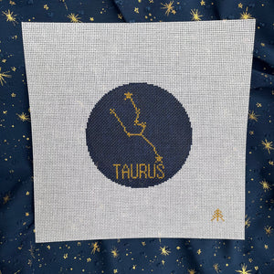 Taurus Hand-painted Needlepoint Constellation 4" Round, 18 count